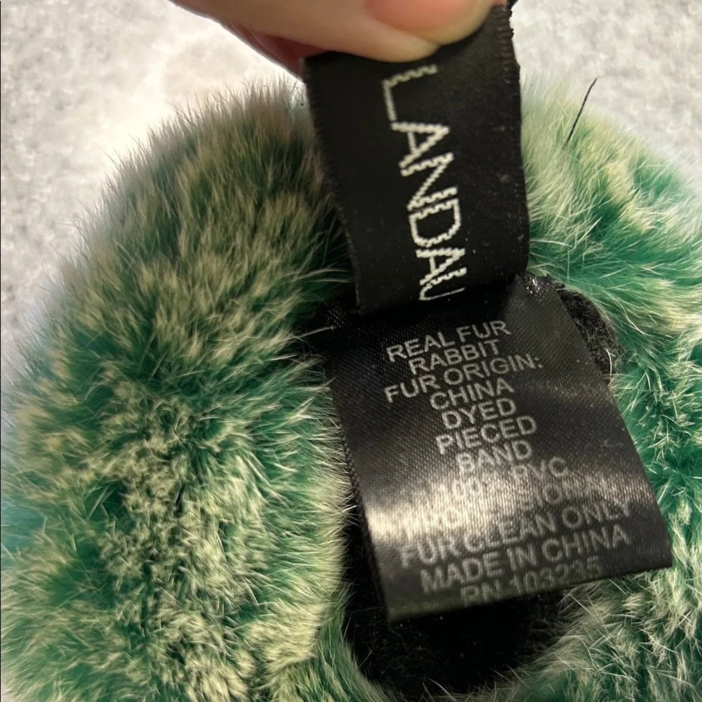 RARE!  ADRIENNE LANDAU Emerald green  REAL Fur Earmuffs UPCYCLED